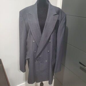 Men's Hagger Imperial Black Stripe Wool Blend Lined Double Breasted Blazer  46L